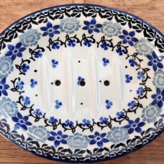 Bunzlauer Seifenschale - Blaue Blümchen